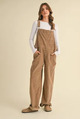 Landon Boyfriend Fit Corduroy Overalls: Khaki