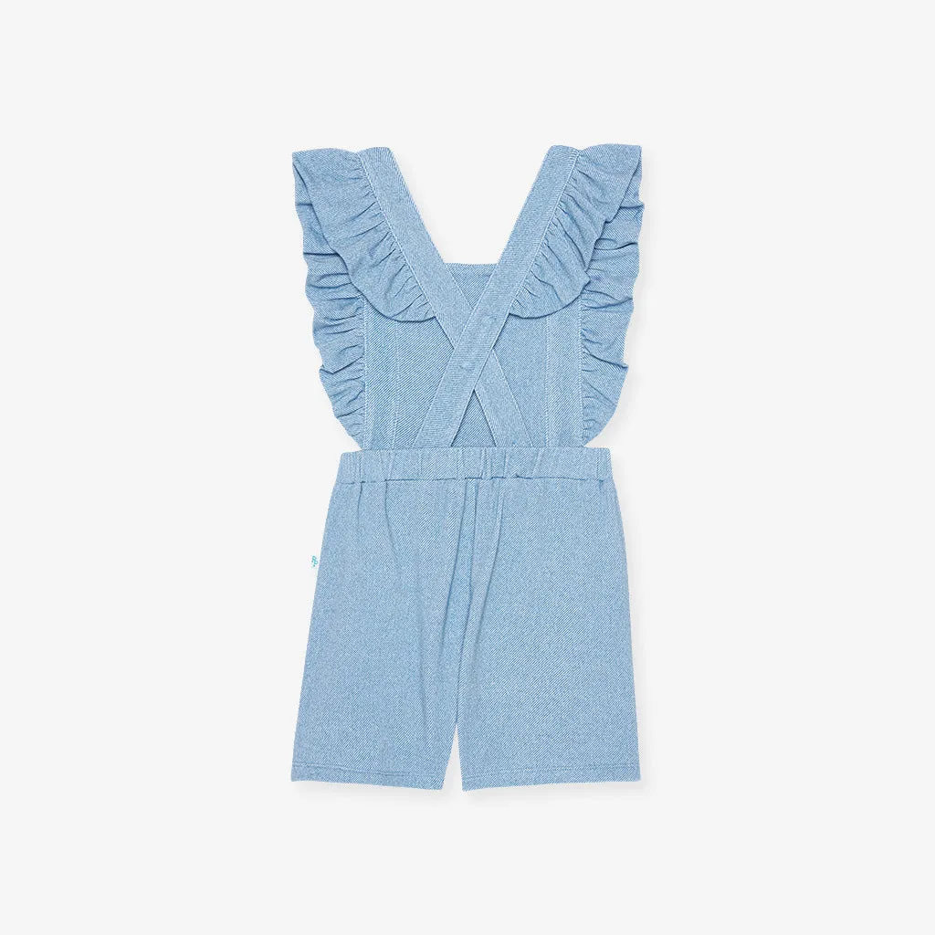 Light Blue Denim French Terry Short Overalls