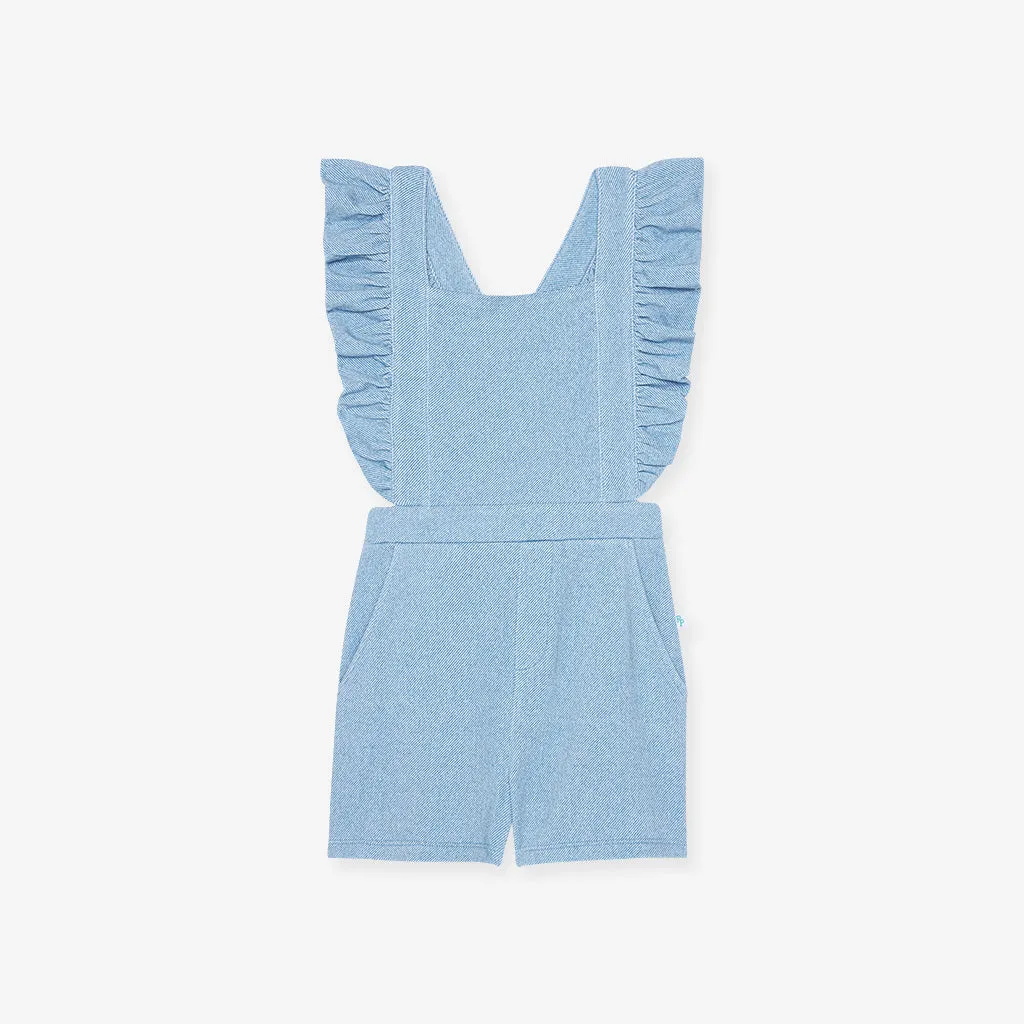 Light Blue Denim French Terry Short Overalls