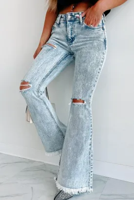 Light Washed Distressed Flare Jeans