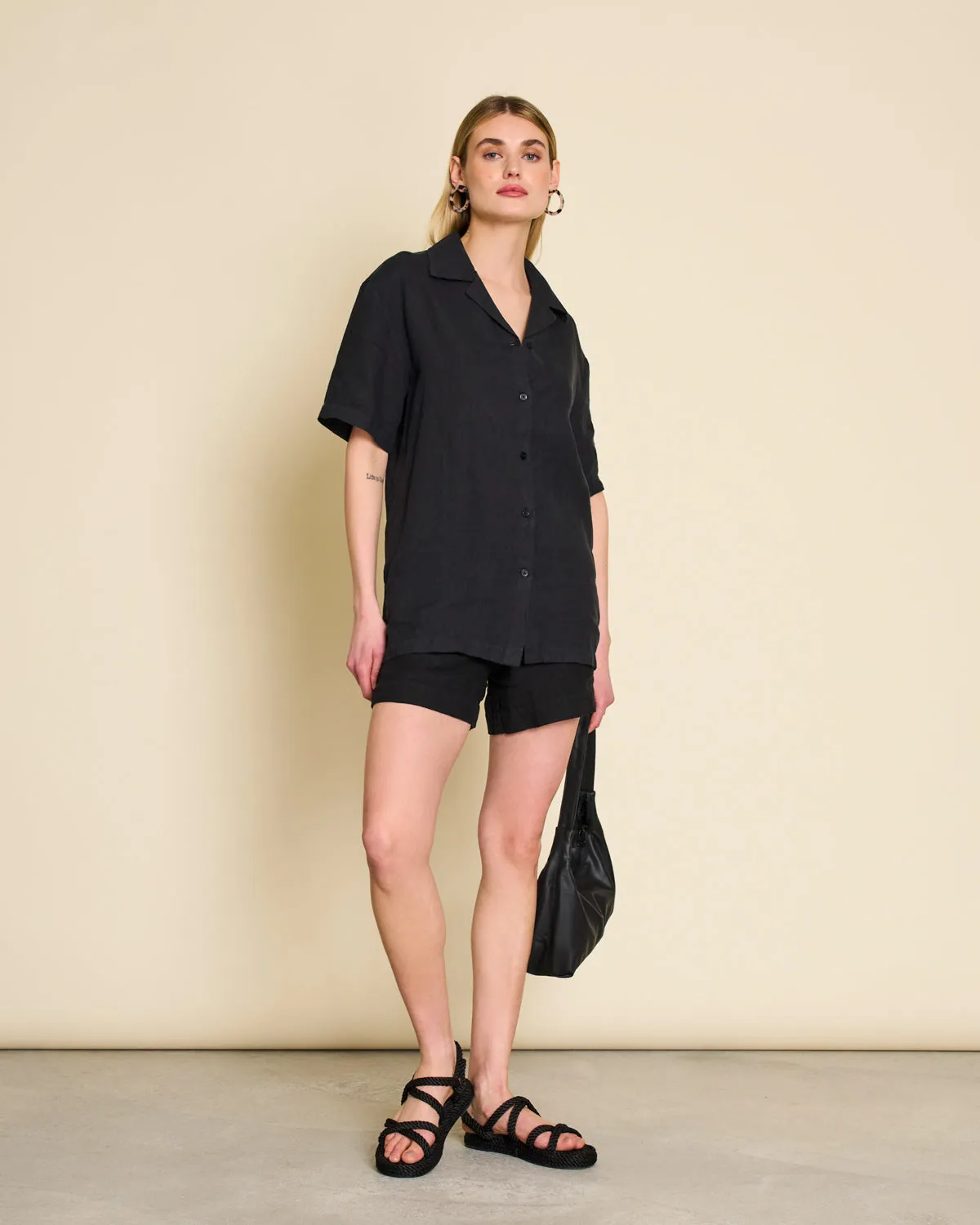 LINEN SHIRT GENT BLACK