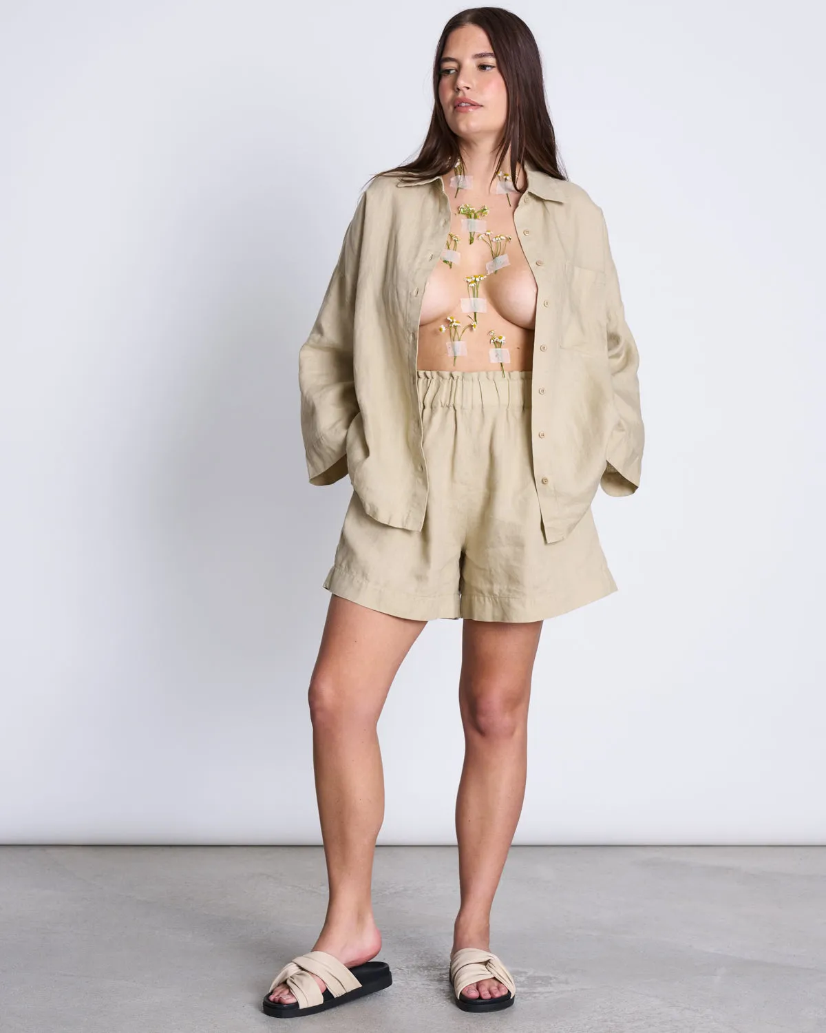 LINEN SHORTS TOURNAI SAND