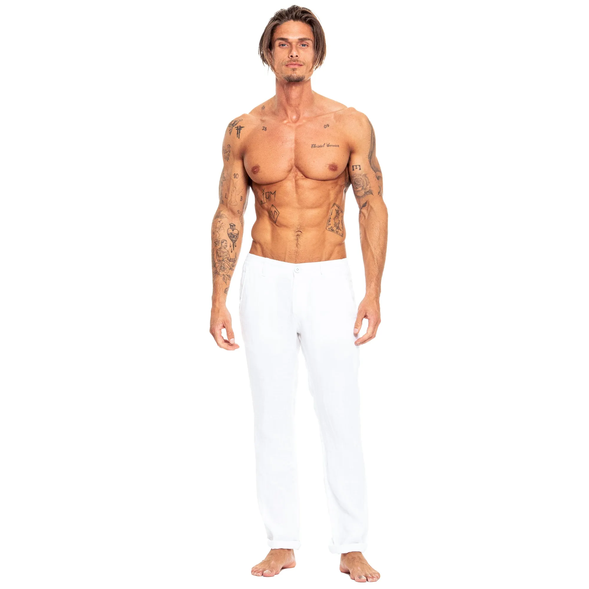 Linen Slim Fit Pants - White