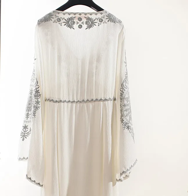 Long sleeve V-neck embroidered dress