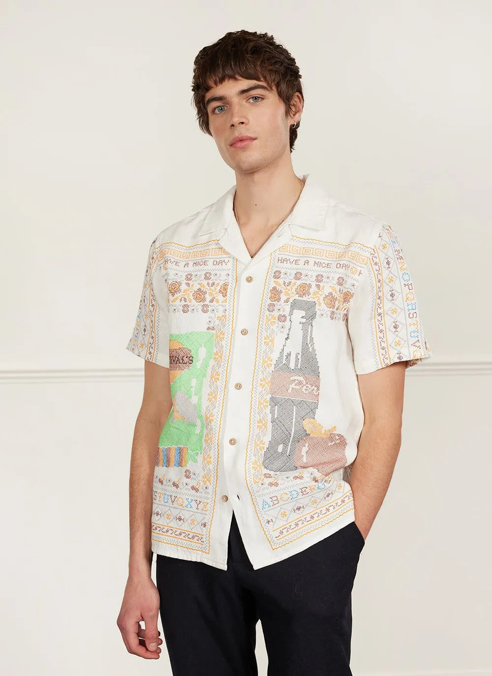 Meal Deal Tapestry Cuban Shirt | Linen | White