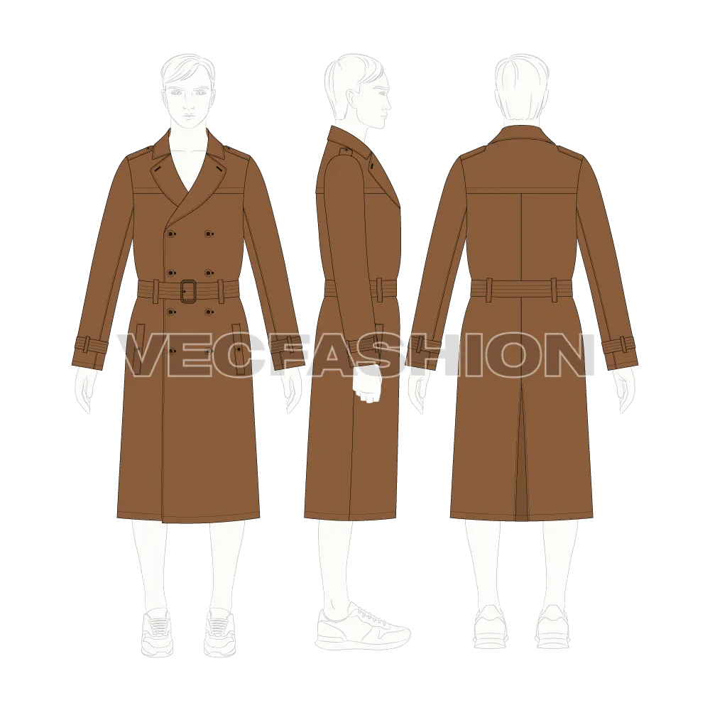 Mens Classic Trench Coat Vector Sketch