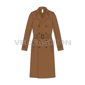 Mens Classic Trench Coat Vector Sketch