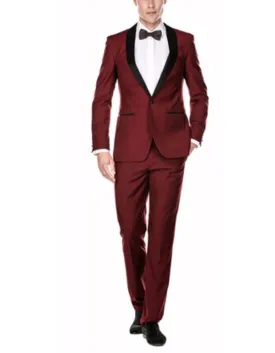 Mens Slim Fit 1 Button Shawl Tuxedo in Burgundy - Mens Slim Fitted Tuxedo