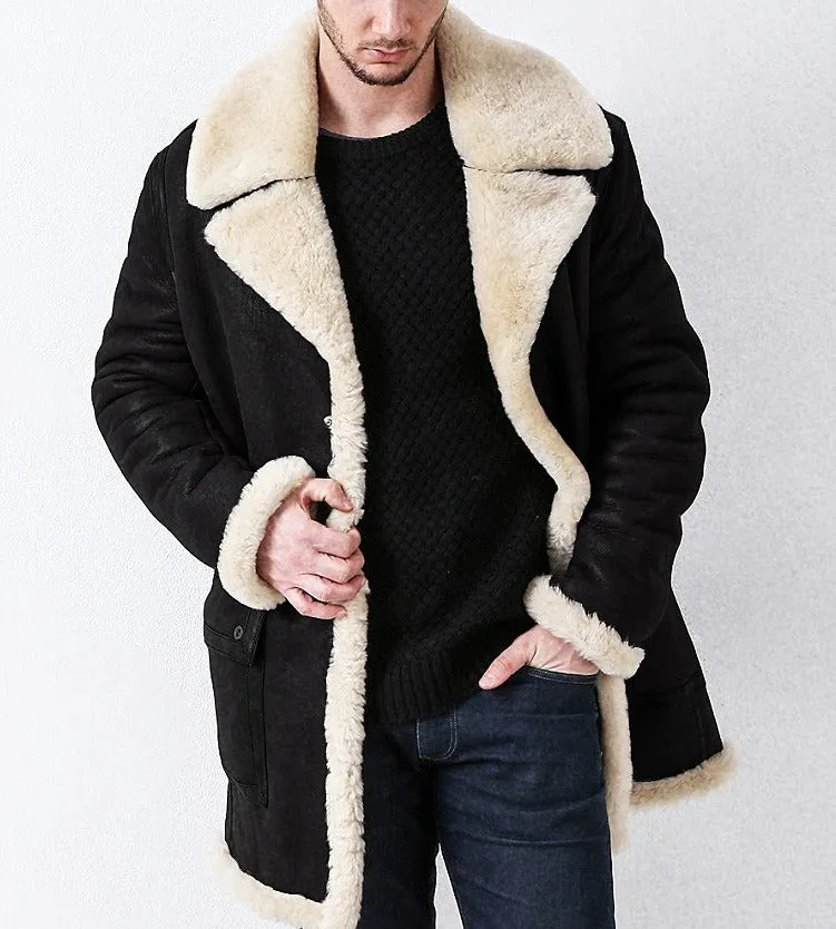 Men's Winter Leather Coat – Long Faux Fur Warm Overcoat Jacket | 6011#