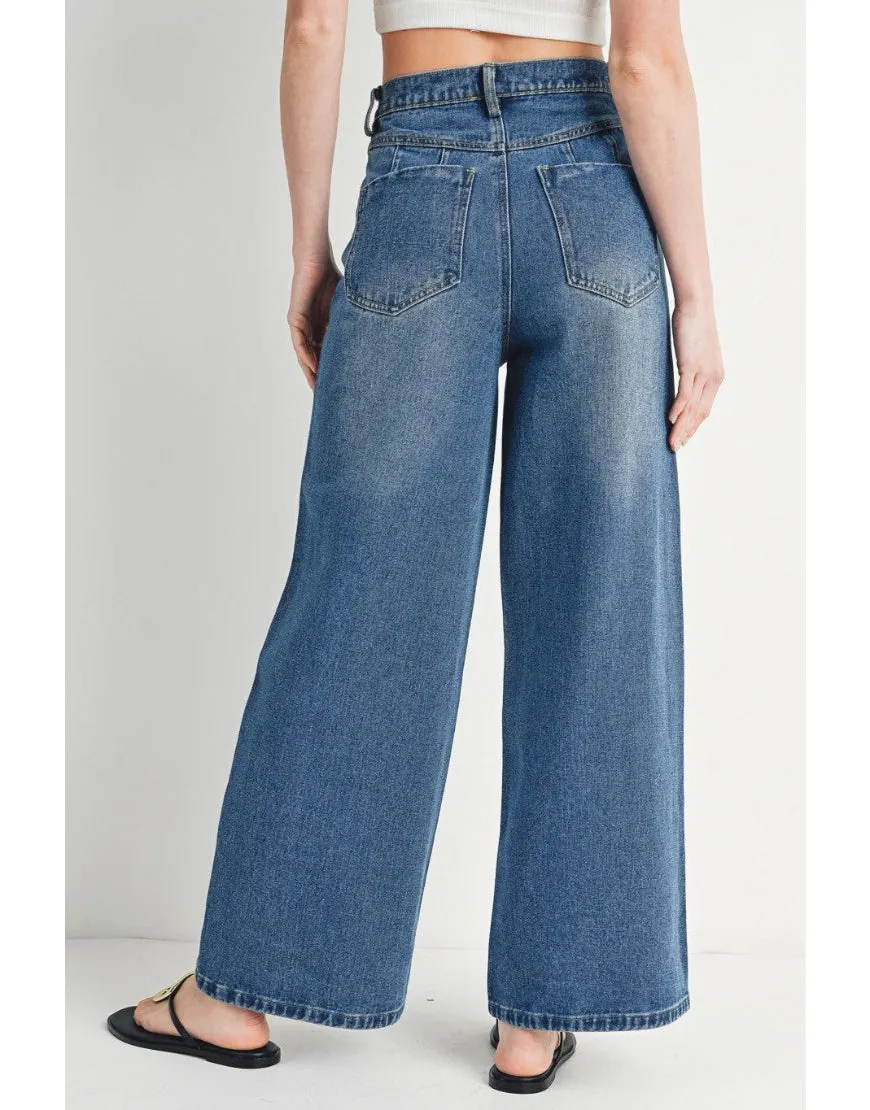 Mid Rise Wide Leg Jeans Stone Blue