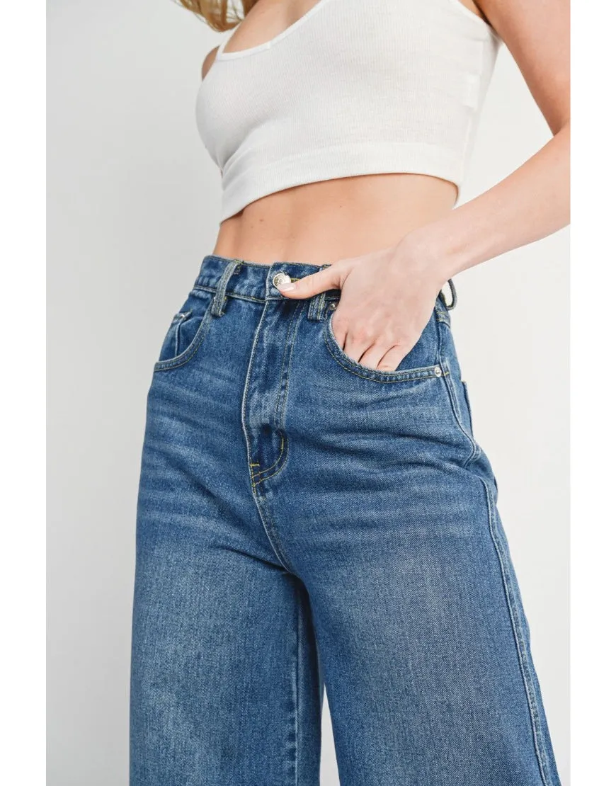 Mid Rise Wide Leg Jeans Stone Blue