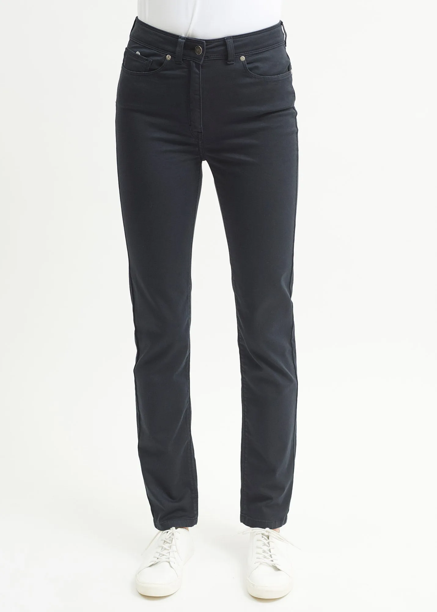 Mimosa high waist pants - slim fit, in stretch cotton (NAVY)