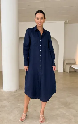 Miranda Navy Shirt Maxi Dress