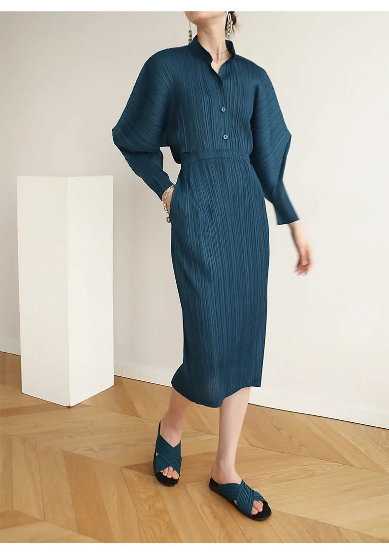 Miyake Pleated Horn Sleeve Shirt and Midi Skirt Set