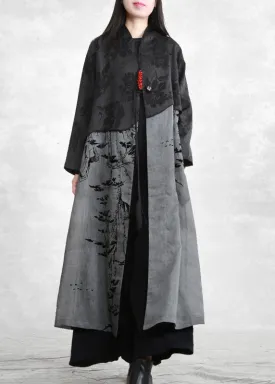 Modern Dark Grey Pockets Patchwork 2022 Cotton Trench Coat Spring