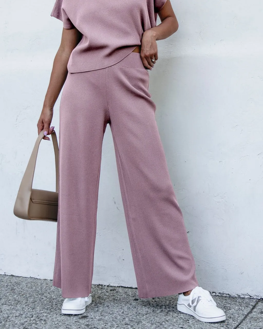 Muse By Magnolia Ribbed Lounge Pants - Mauve - DOORBUSTER