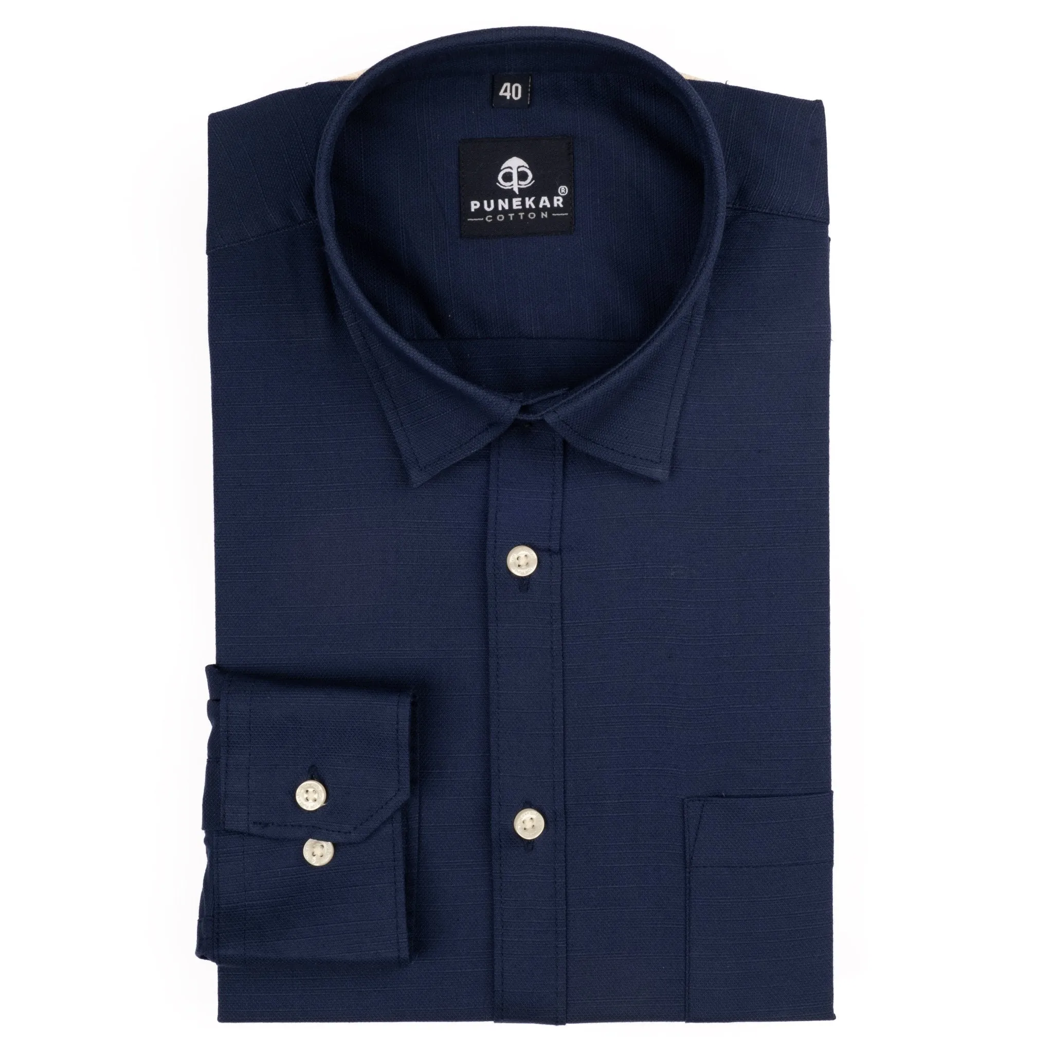 Navy Blue Color Cotton Linen Shirt For Men