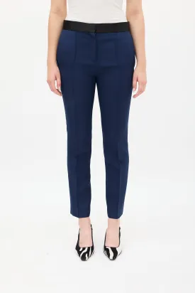 Navy Wool & Black Silk Waist Trouser