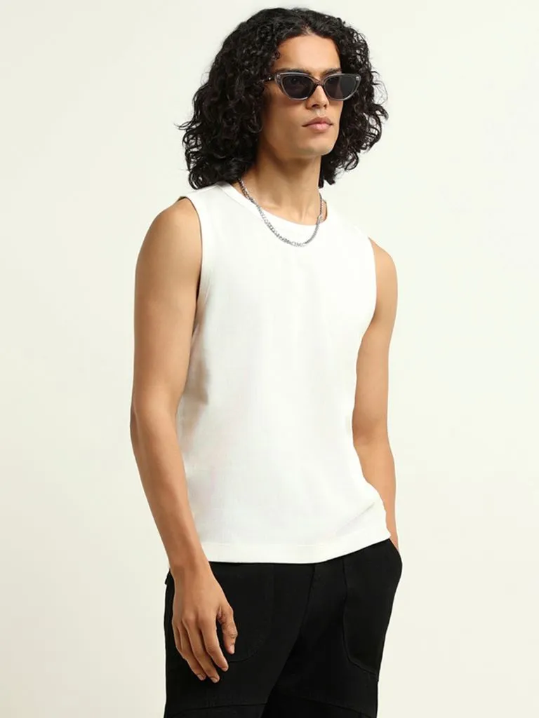 Nuon White Ribbed Slim Fit T-Shirt