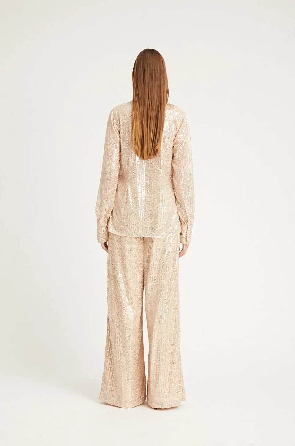 Off White Sequin Wide Leg Pants