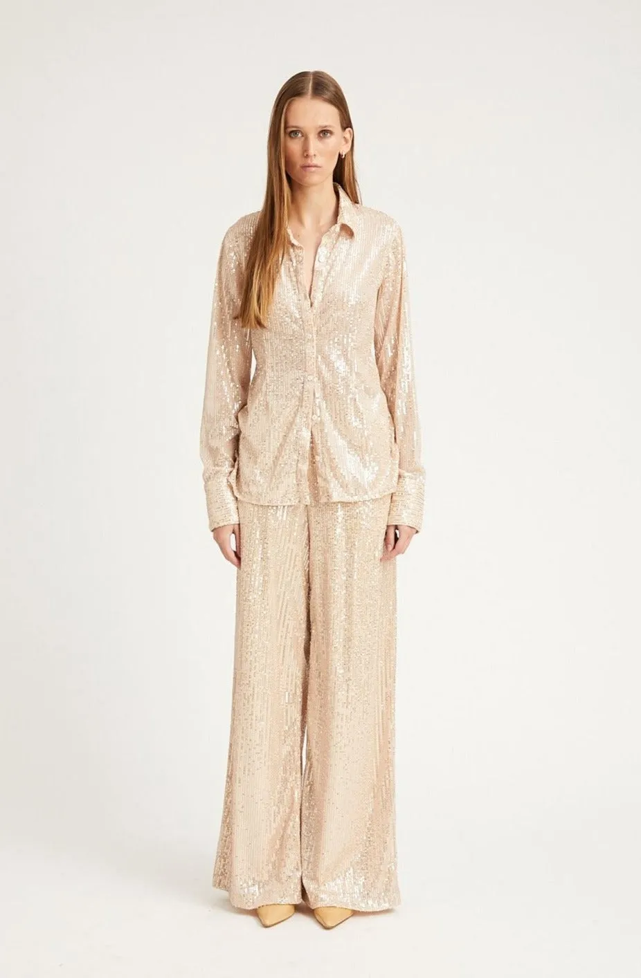 Off White Sequin Wide Leg Pants