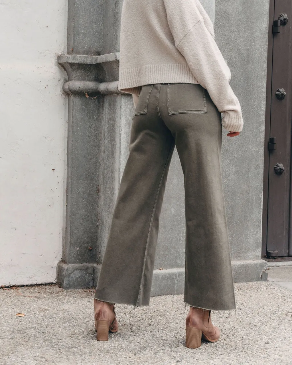 Olive Straight Wide Leg Pants