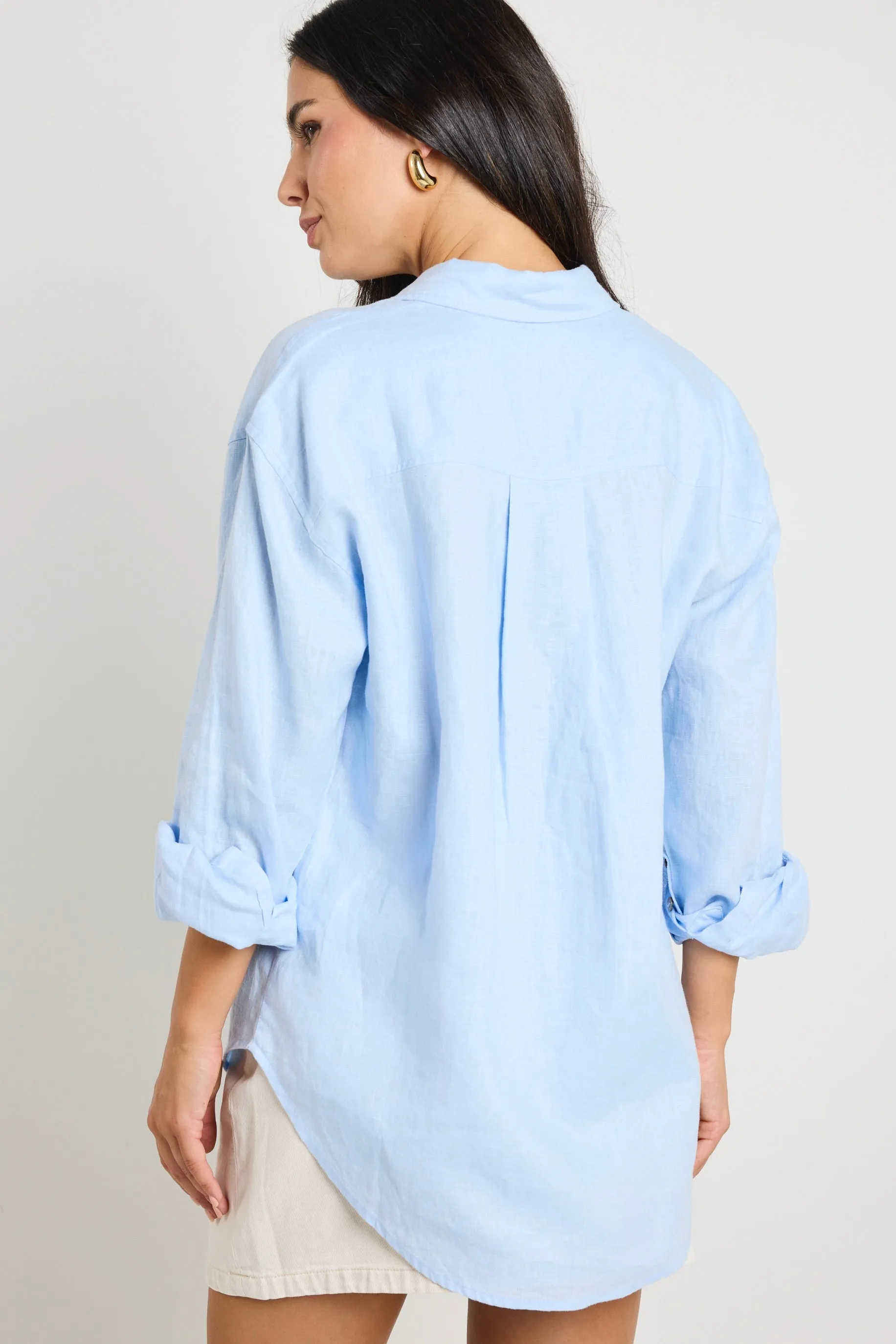 Optimum Light Blue Linen Oversized Shirt