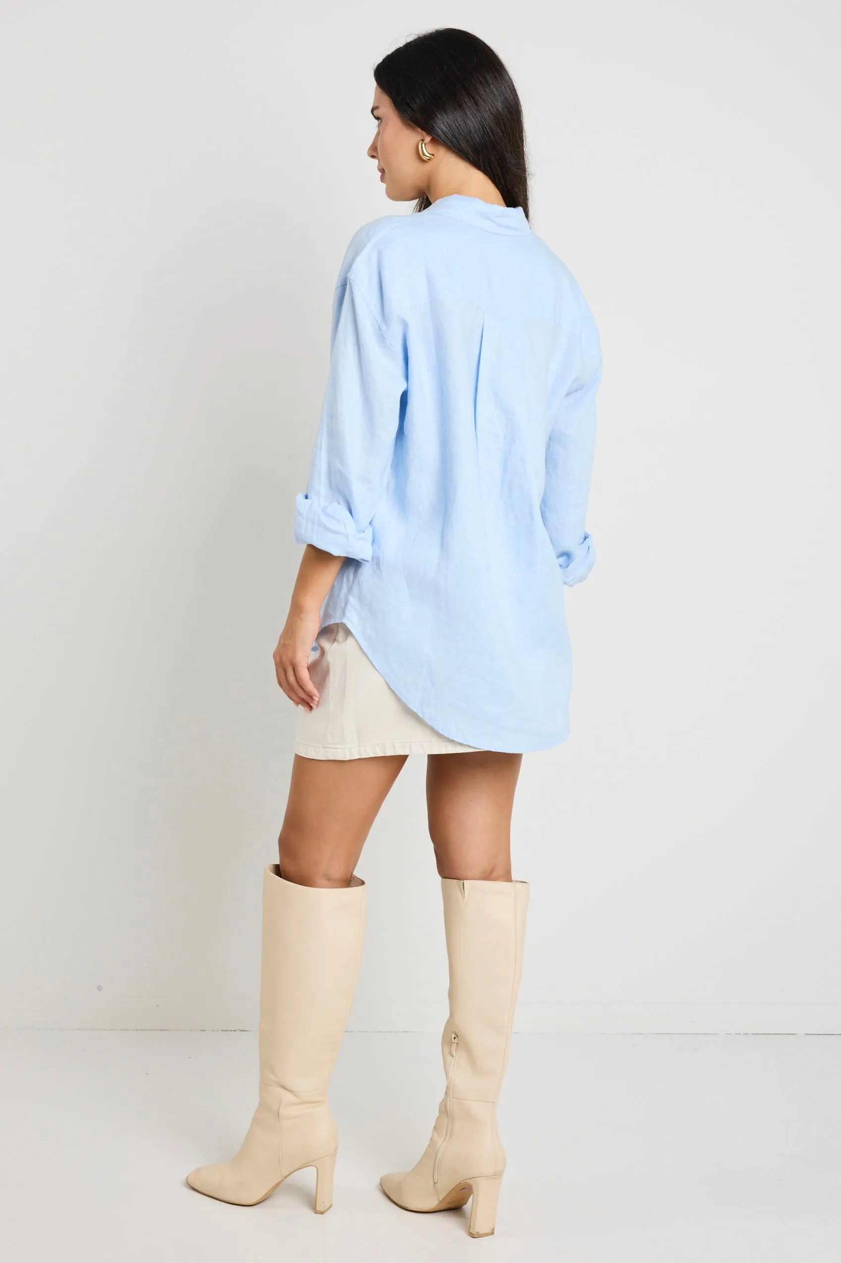 Optimum Light Blue Linen Oversized Shirt