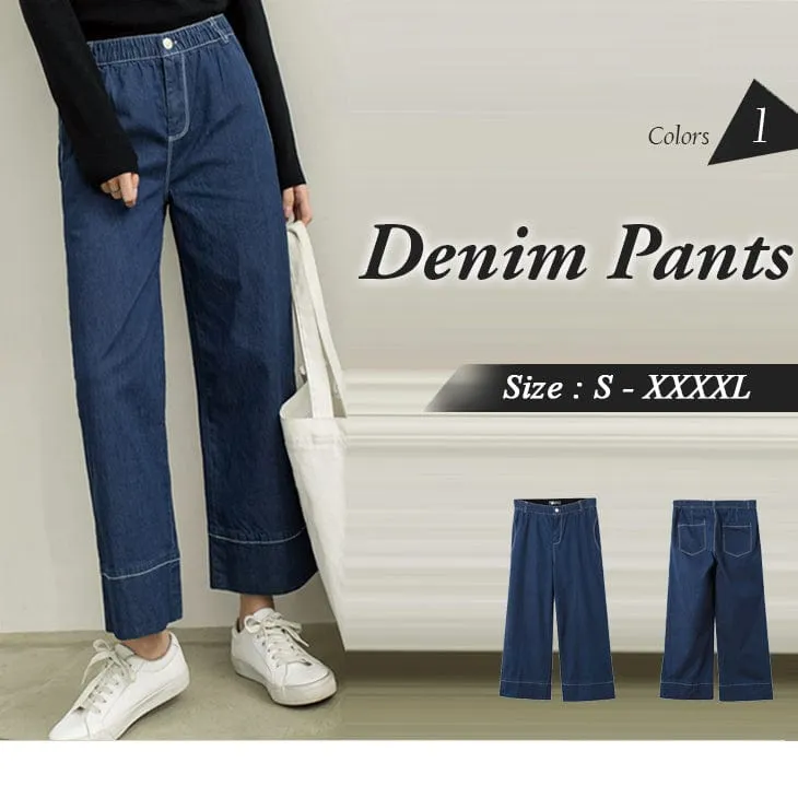 ORANGEBEAR ELASTIC WAIST DENIM WIDE LEG PANTS