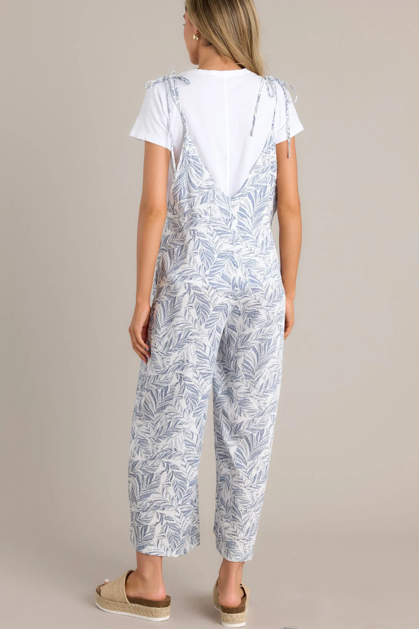 Palm Escape Navy Tropical Print Overalls