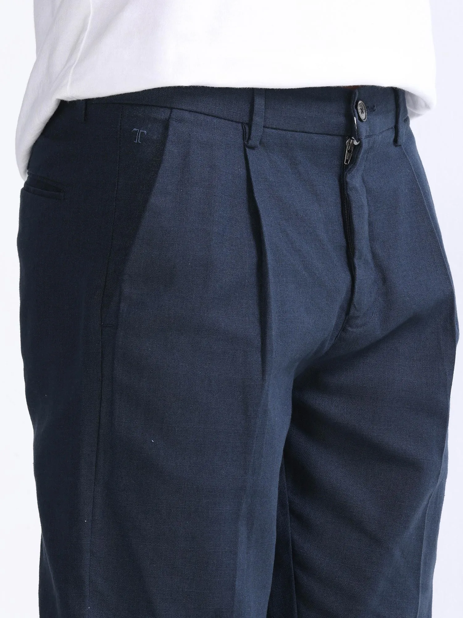 Raw Slub Navy Pleated Pant