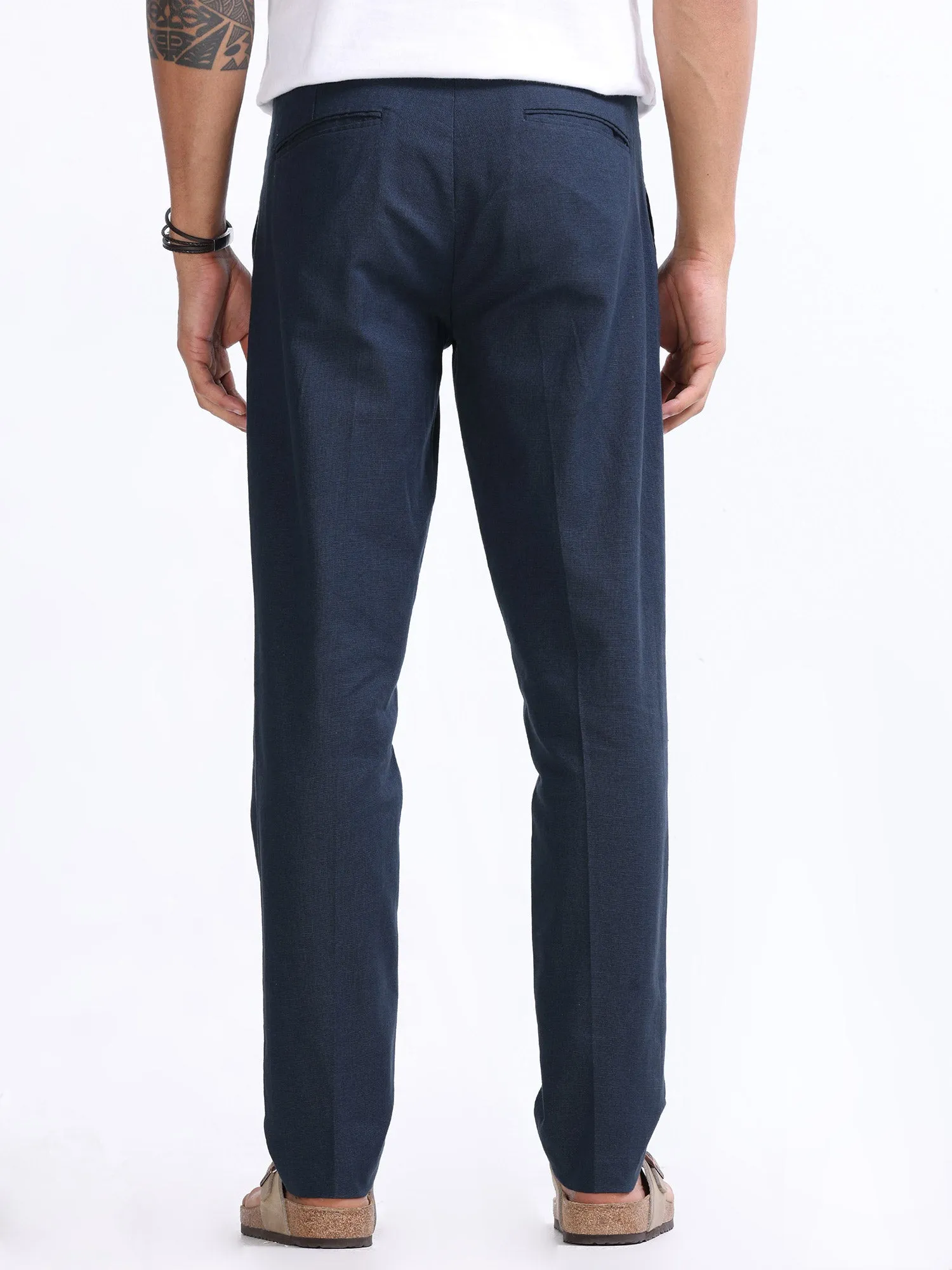 Raw Slub Navy Pleated Pant