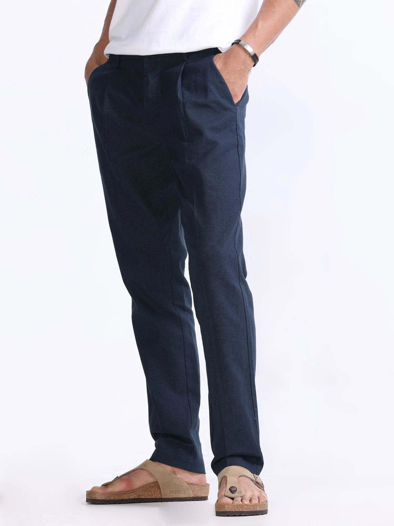 Raw Slub Navy Pleated Pant