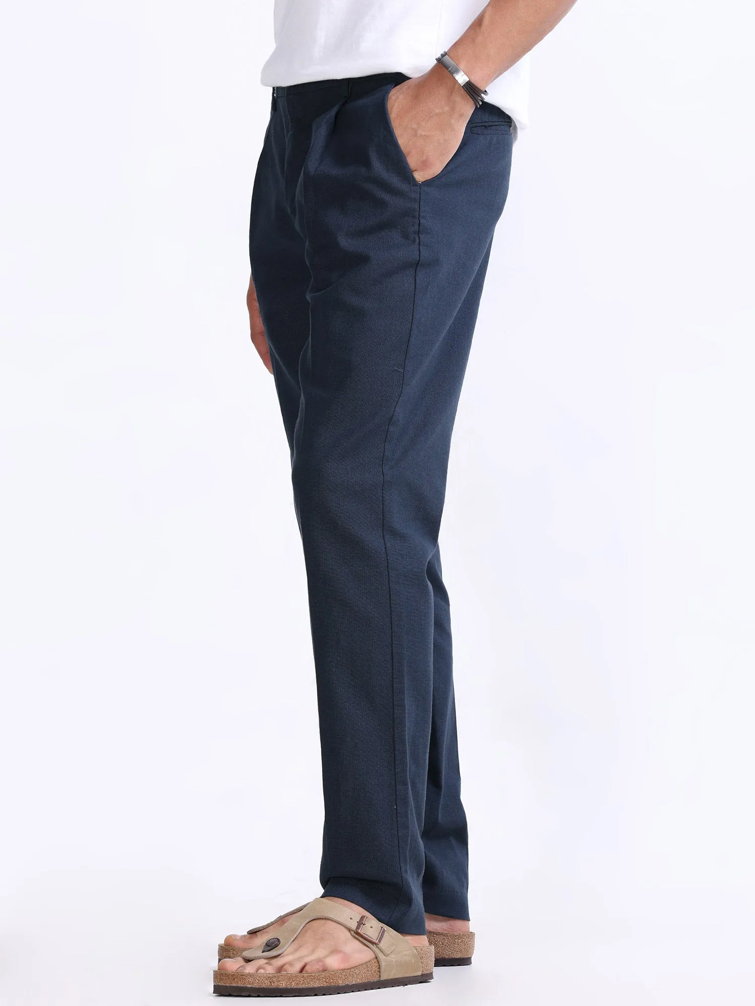 Raw Slub Navy Pleated Pant