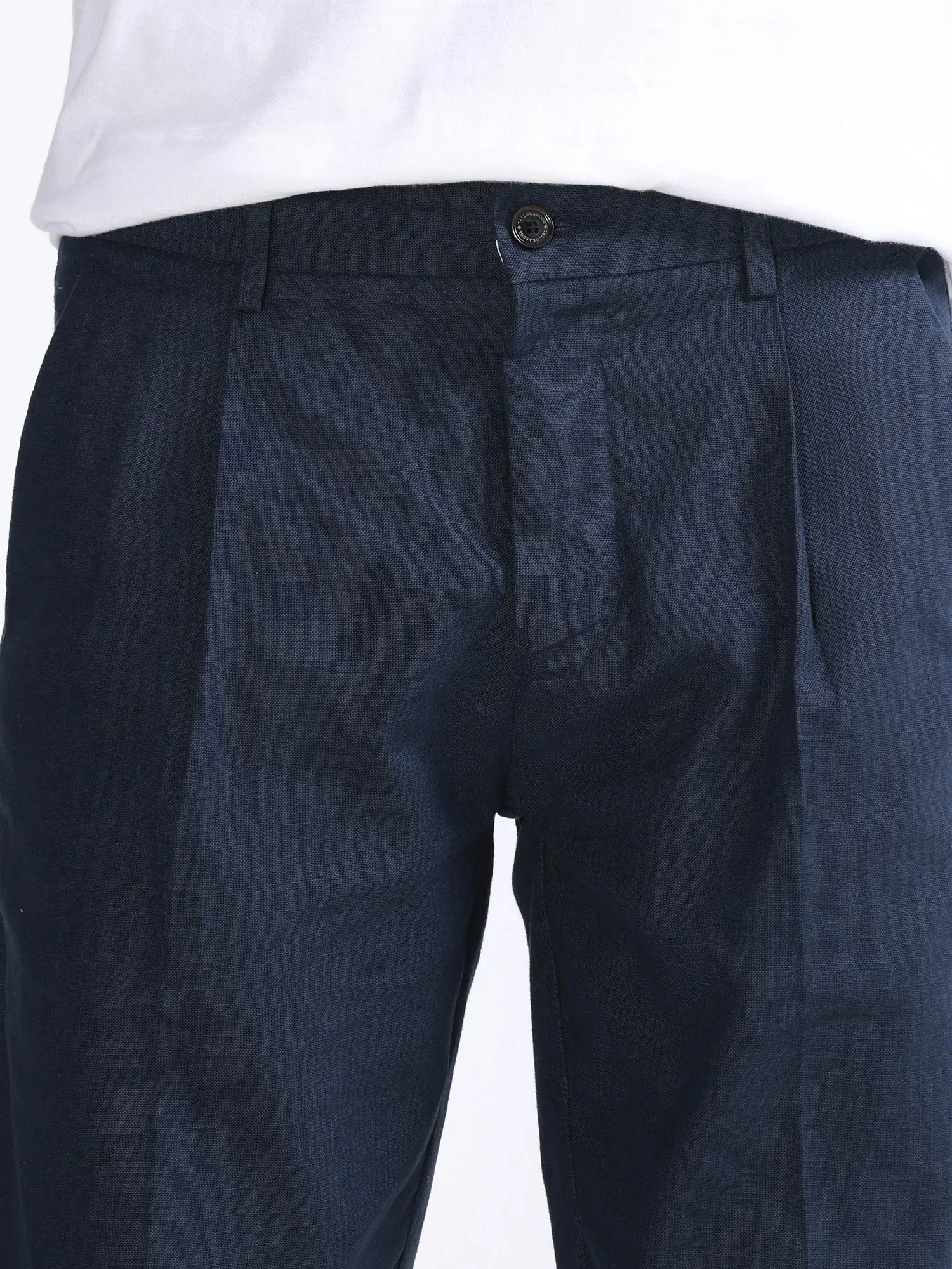 Raw Slub Navy Pleated Pant