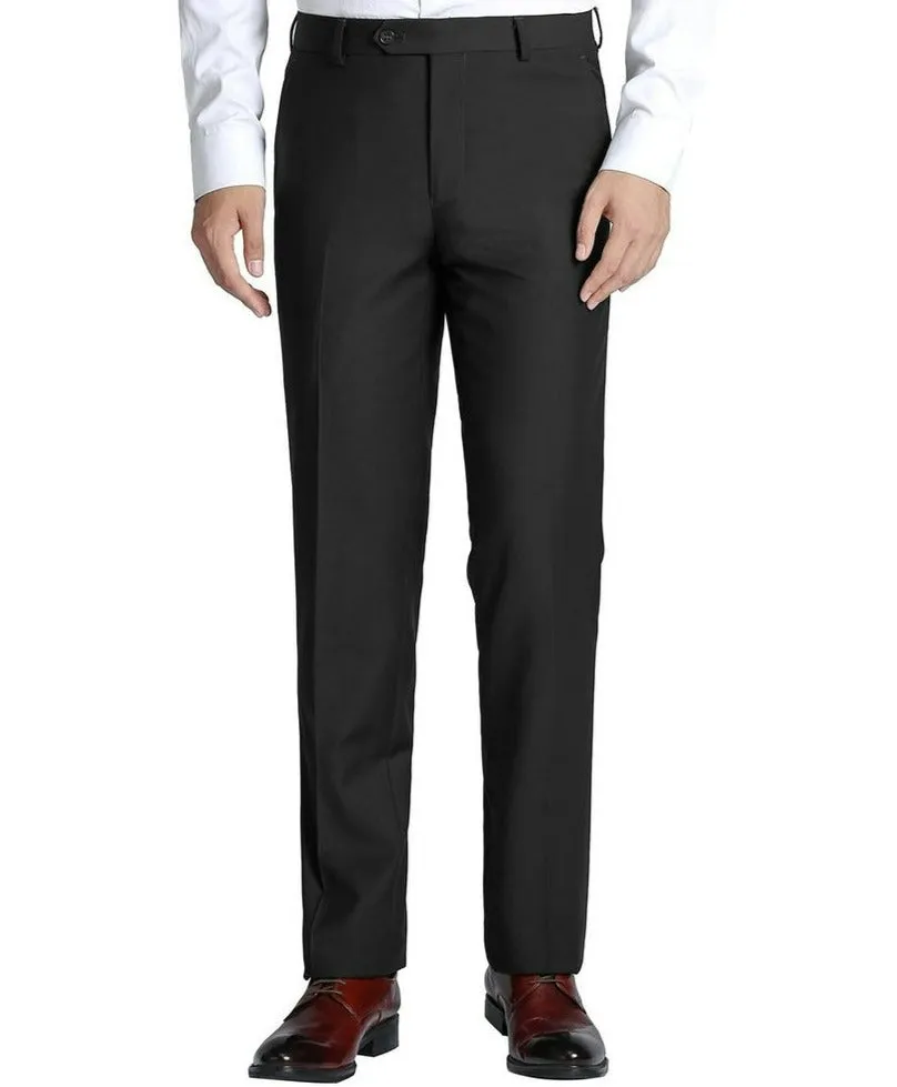 Renoir Solid Black Men's Slim Fit Dress Pants Flat Front