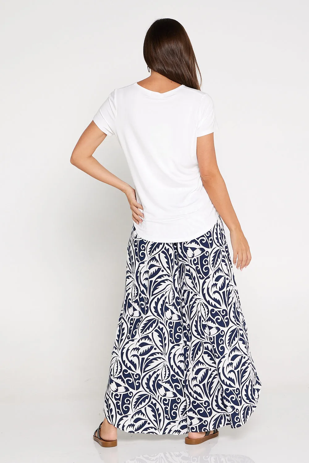 Sabine Palazzo Pants - Navy/White Print