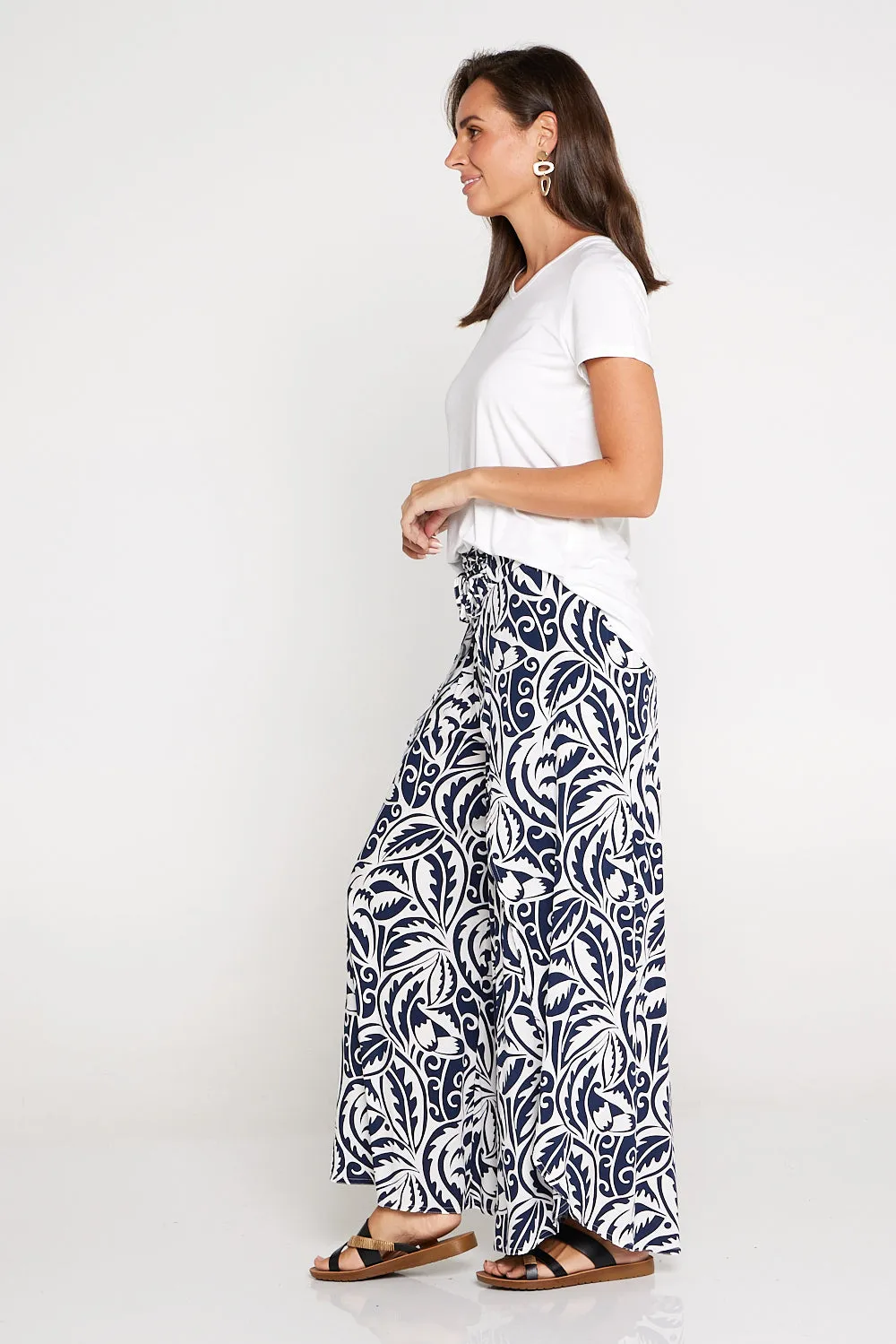 Sabine Palazzo Pants - Navy/White Print