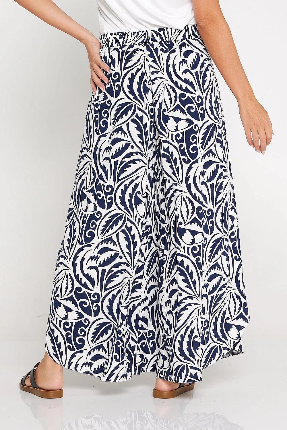 Sabine Palazzo Pants - Navy/White Print