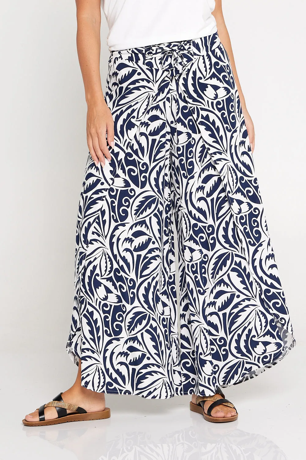 Sabine Palazzo Pants - Navy/White Print