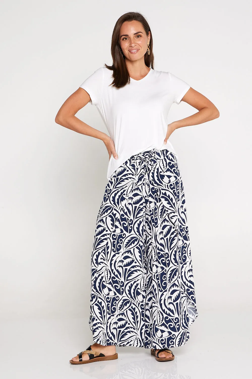 Sabine Palazzo Pants - Navy/White Print