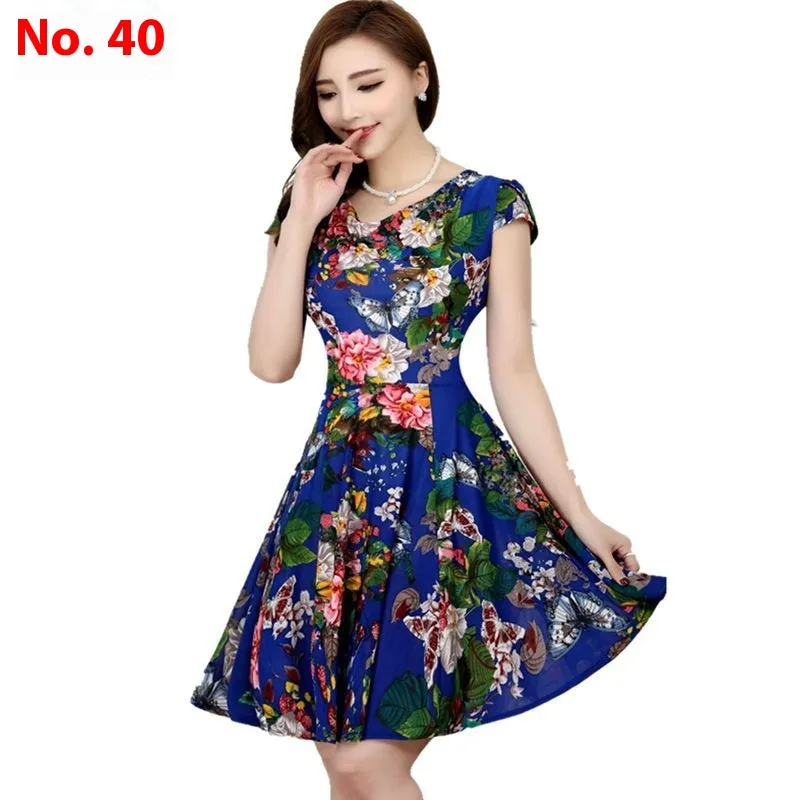 Short Sleeve Mid-length Summer Floral Skirt