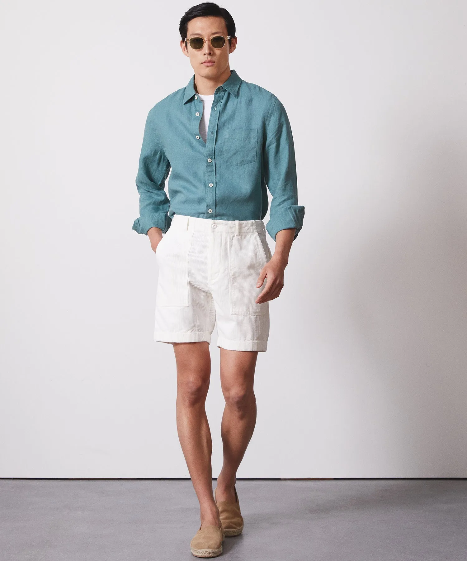 Slim Fit Sea Soft Irish Linen Shirt in Lagoon