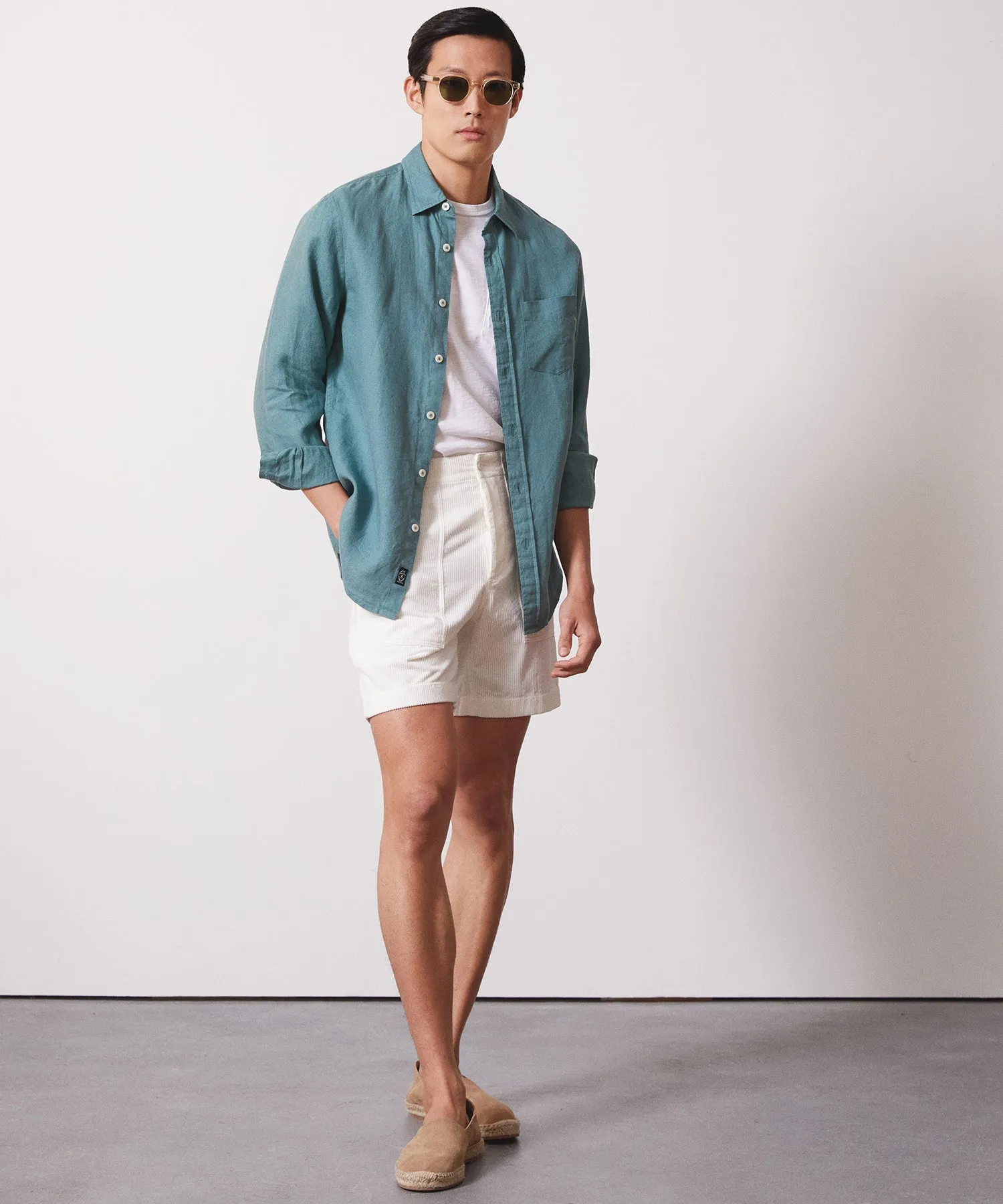 Slim Fit Sea Soft Irish Linen Shirt in Lagoon