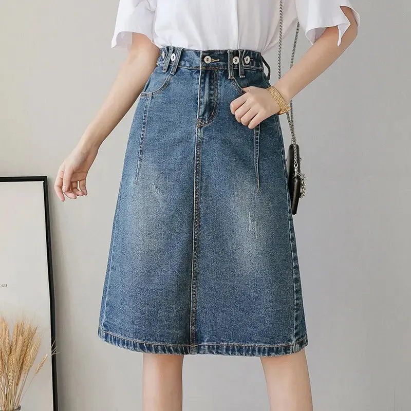 Summer Design Denim Skirt Mid-length