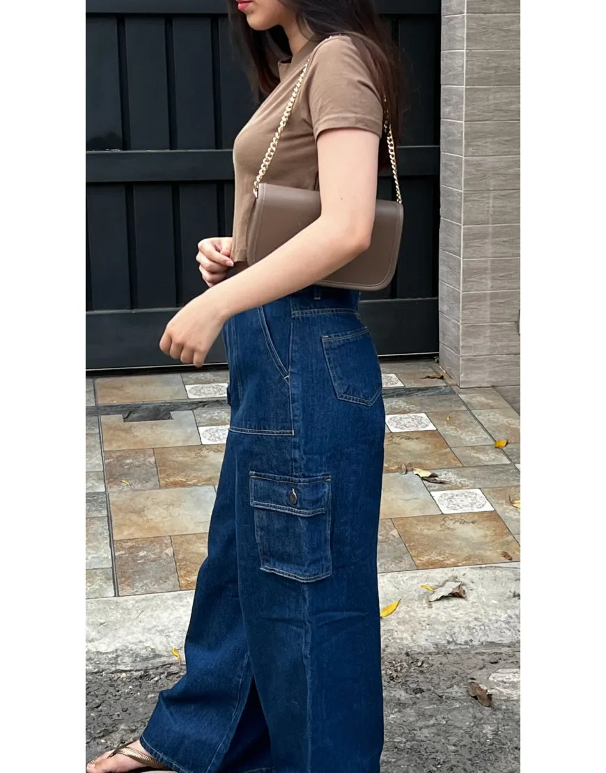 Super Wide Leg Cargo Dark Blue