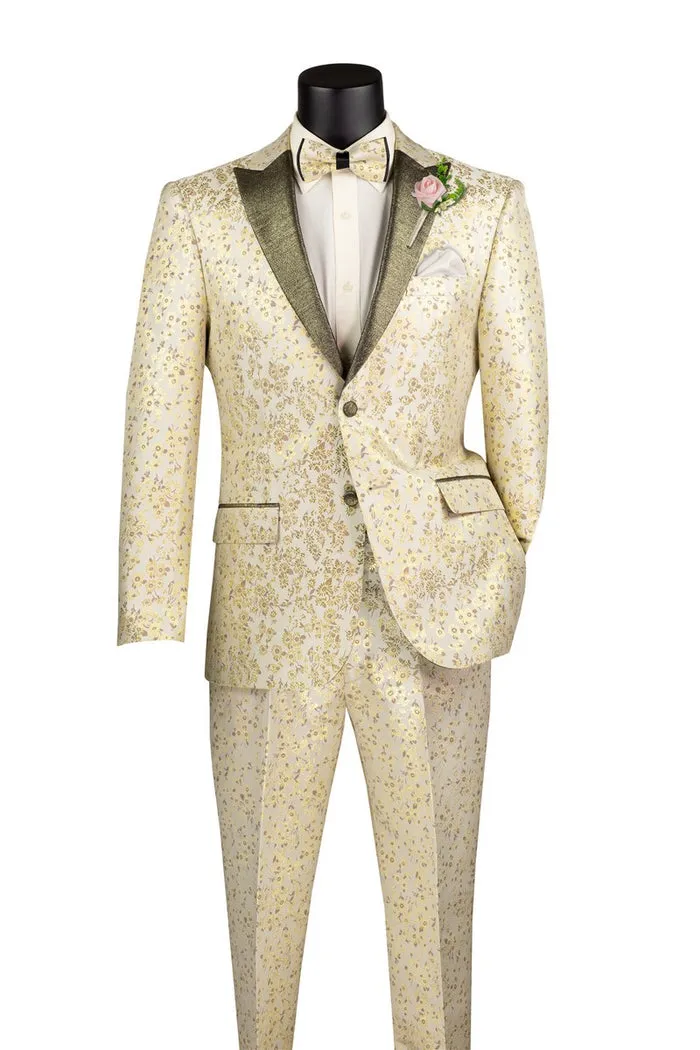 Vinci Sim Fit 2 Pieces with Matching Bow Tie Tuxedo Champagne TSJQ-1