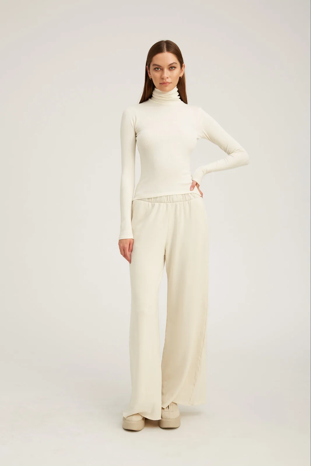 Vintage White Knit Wide Leg Pants