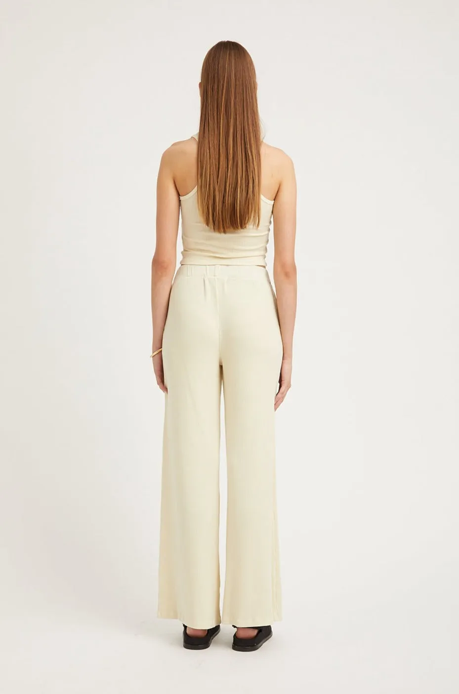 Vintage White Rib Wide Leg Pants