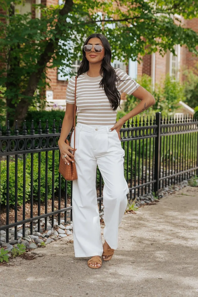 White Mid Rise Pleated Wide Leg Pants - FINAL SALE